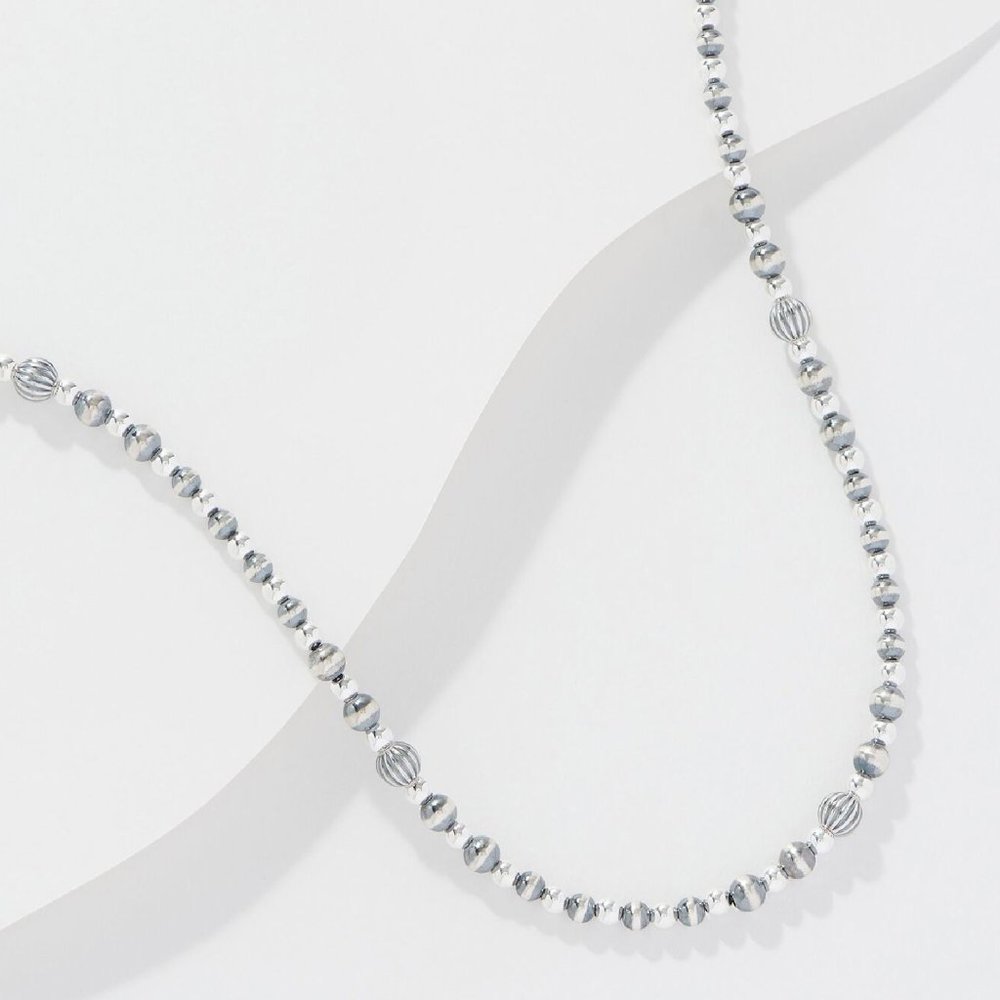 American West Sterling Silver Stamped & Bead 21" Necklace